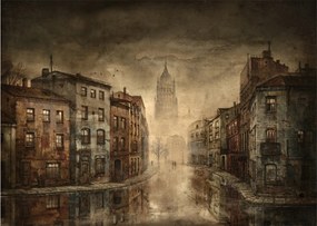Sklenený obraz - Maľba mesta (70x50 cm)