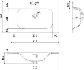 Mexen Vela, umývadlo na zapustenie 71 x 46,5 cm, biela matná, 25237001