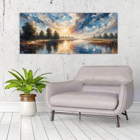 Obraz - Maľba slnka nad vodou (120x50 cm)