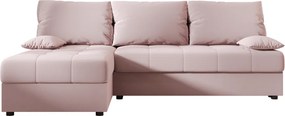 Rozkladacia obojstranná sedacia súprava do L VENORIA SLIM 200x143 cm, púdrovo ružová + 2 vankúšiky ZDARMA