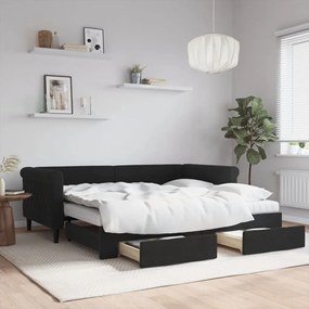 Rozkladacia denná posteľ so zásuvkami čierna 90x190 cm zamat 3197858