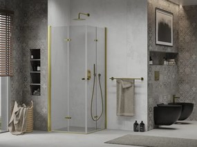Mexen Lima Duo sprchovací kút so skladacími dverami 90 (dvere) x 90 (dvere) cm, 6mm číre sklo, zlatý profil, 856-090-090-50-00-02