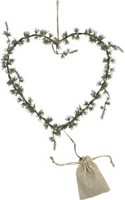 Zelený veniec Fleur v tvare srdca s ihličím as 25 LED svetielkami – 30*4*32 cm