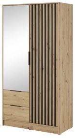 Šatníková skriňa so zrkadlom BELANDA 2D, 105x200x51, dub artisan/čierna