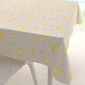 Biante Veľkonočný teflónový štvorcový obrus TF-074 Kuriatka a kraslice na béžovom 130x130 cm
