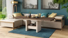 Konferenčný stolík LEXUS, rozkladací, s funkciou zdvíhania dosky, hnedý dub / béžový