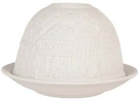 Biely porcelánový svietnik na čajovú sviečku s domčekmi Paollo - Ø 12*8 cm