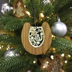 AMADEA Drevená ozdoba z masívu s vkladom - podkova s ornamentom 8 cm