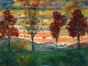Obrazová reprodukcia Four Trees (Vintage Landscape) - Egon Schiele, (40 x 30 cm)
