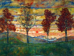 Umelecká tlač Four Trees (Vintage Landscape) - Egon Schiele, (40 x 30 cm)