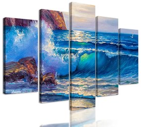 5-dielny obraz rozbúrené more