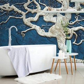 Samolepiaca tapeta abstraktný maľovaný strom s modrým detailom