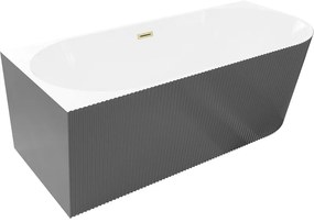Mexen Silo, rohová voľne stojaca ryhovaná vaňa, ľavá, 150 x 75 cm, biela-šedá, zlatý matný prepad, 52891507562L-55