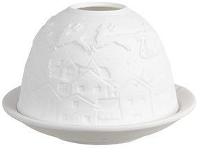 Biely porcelánový svietnik na čajovú sviečku vianočné dediny Paollo - Ø 12*8 cm