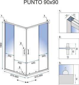 Štvorcový sprchový kút REA PUNTO 90x90 cm, chróm/transparent - bez vaničky