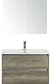 Kúpeľňový nábytkový set Dante 80 cm s keramickým umývadlom a zrkadlovou skrinkou dub Nebraska
