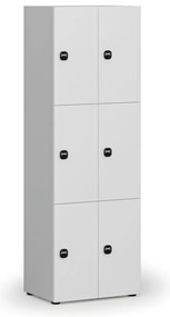 Drevená šatníková skrinka s úložnými boxmi, 6 boxov, RFID zámok, sivá/biela