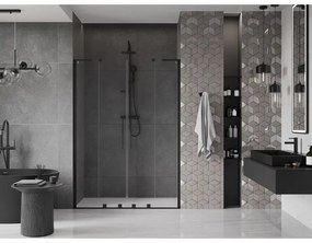 Mexen Velar L Duo, posuvné sprchové dvere do otvoru 140 cm, 8mm číre sklo, čierna matná, 871-140-003-02-70