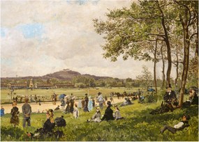 Sklenený obraz - French 19th Century, Race Course at Longchamps, reprodukcia (70x50 cm)