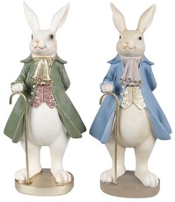 Dekorácia biely králik v kabáte s palicou - 12*9*26 cm