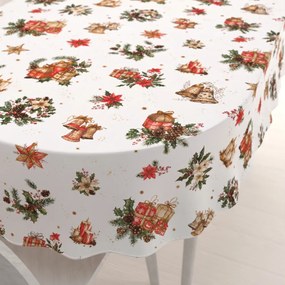 Biante Vianočný bavlnený oválny obrus Sandra SA-515 Vianočné hviezdy a ozdoby na bielom 140x220 cm