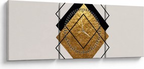 Obraz - Abstrakcia zlatá a biela N⁰1 (s hodinami) (90x30 cm)