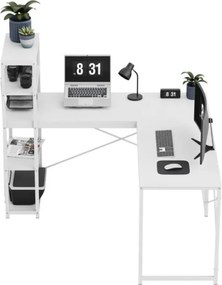 Rohový pracovný stôl s policami Leader 5.9 biely