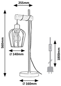 Rabalux Stolná lampa FABIANO 1x40W | E27 - čierna, svetlé drevo