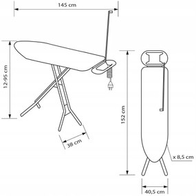 Erga Model 205, žehliaca doska 145x38x95 cm, viacfarebná-strieborná, ERG-SEP-10DESPRREK205