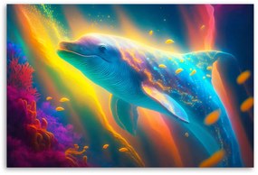 Obraz na plátně, Neonová velryba - 60x40 cm