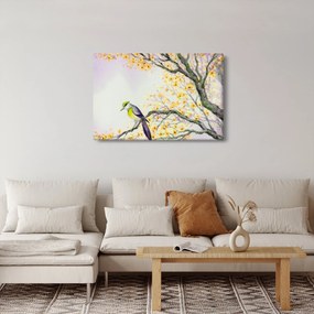 Obraz - Akvarelový vtáčik na strome (90x60 cm)