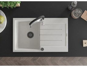 Mexen Bruno, 1-komorový granitový drez 795x495x200 mm a drezová batéria Aster, biela, 6513-20-73450-07-B