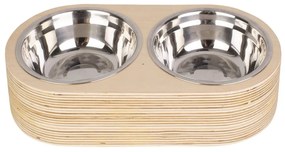 Súprava 2 kovových misiek vo svetlom drevenom podstavci PT LIVING Pet, šírka 18 cm