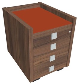 Mobilný kontajner Verno 47 x 60 cm so sklom, 4 zásuvky, orech / oranžová