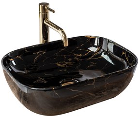 Rea Belinda Marble, umývadlo na dosku 47x34 cm, čierna lesklá-vzor Marble, REA-U8907