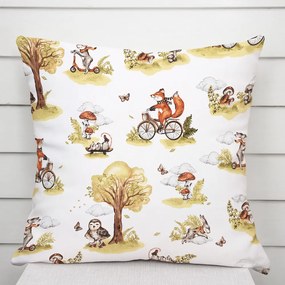 Biante Detská bavlnená obliečka na vankúš Sandra SA-697 Líšky na bicykloch - zelené na bielom 40 x 40 cm