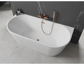 Mexen Oval, voľne stojaca nástenná vaňa 180 x 80 cm, biela, ružové zlato prepad, 52671808000-60