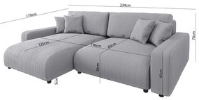 Svetlosivá menčestrová rozkladacia rohová pohovka (variabilná) Sara – Ropez