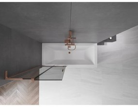 Mexen Velar L, 2-krídlová posuvná vaňová zástena 85 x 150 cm, 8mm šedé sklo, medená matná, 896-085-003-41-65