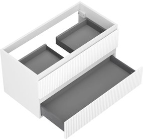 Mexen Rivel, kúpeľňová skrinka 90 cm, 2 zásuvky, drážkovaná, biela matná, 91A20-09047-2-BFF01