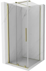 Mexen Velar, sprchový kút s posuvnými dverami 120(dvere) x 120(stena) cm, 8mm číre sklo, zlatá lesklá, 871-120-120-01-50