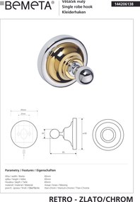 Bemeta Design RETRO gold-chrom: Háčik - 144206138
