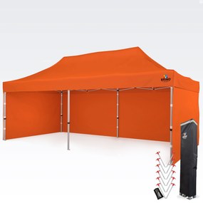 BRIMO Nožnicový párty stan PREMIUM ALU 4x8 m s 3 stenami oranžový