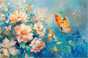 Obraz - Motýľ a kvety, olejomaľba II. (90x60 cm)