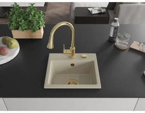 Mexen Milo, 1-komorový granitový drez 435x410x171 mm a drezová batéria Elia, béžová, 6505-69-670101-50