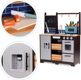 Drevená detská kuchynka ECOTOYS s 11 doplnkami, vodným dávkovačom a tabuľou