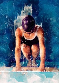 Ilustrácia Swimmer Sport Art 1, Justyna Jaszke, (30 x 40 cm)