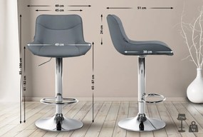 2x Barová stolička Vonore - koženka, chróm rám - Sivá