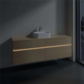 VILLEROY &amp; BOCH Collaro závesná skrinka pod umývadlo na dosku (umývadlo v strede), 4 zásuvky, s LED osvetlením, 1600 x 500 x 548 mm, Nordic Oak, C104B0VJ