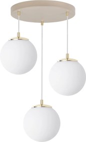 Závesné svietidlo Florence, 3x biele sklenené tienidlo, g/be, o